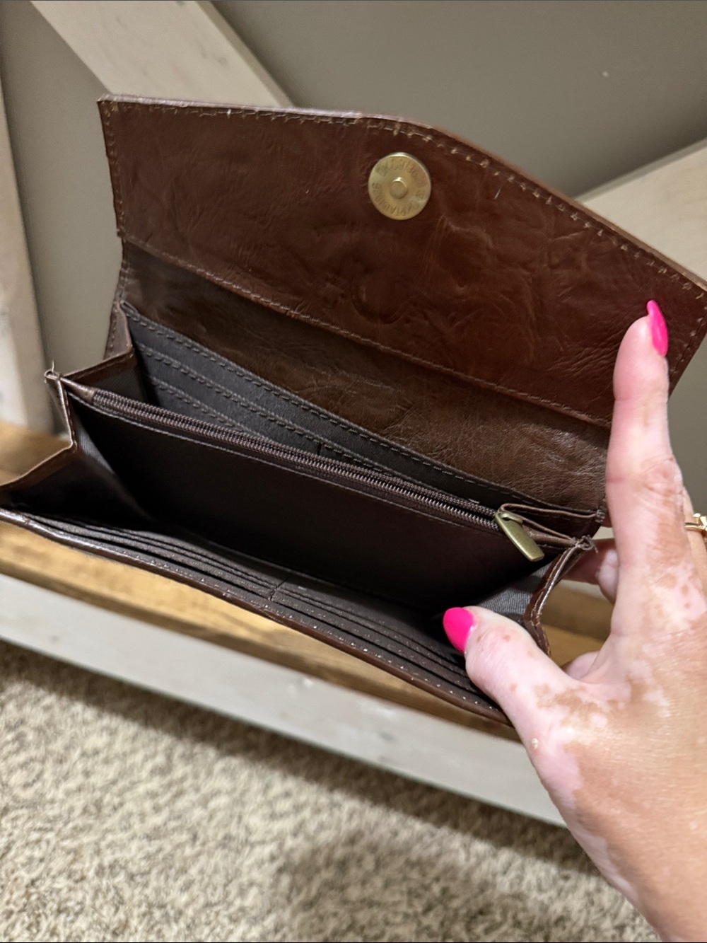 Genuine leather wallet-Handcrafted Leather Cowhide Wallet Tooled Turquoise; NWOT - Picture 7 of 12